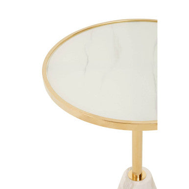Orsina Oria Side Table – White Glass and Marble with Gold Metal