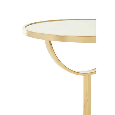Orsina Oria Side Table – White Glass and Marble with Gold Metal