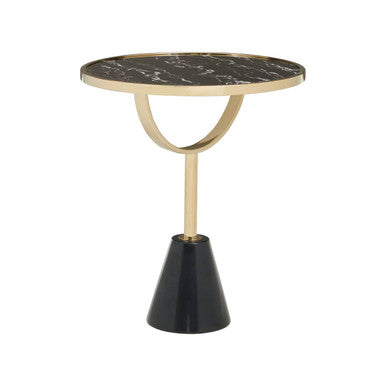 Orsina Oria Black Glass Side Table with Marble Base and Gold Metal