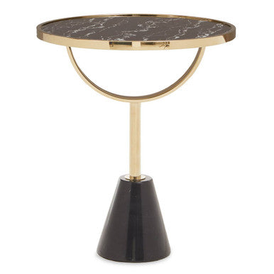 Orsina Oria Black Glass Side Table with Marble Base and Gold Metal