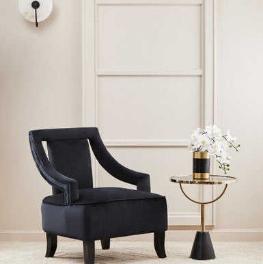 Orsina Oria Black Glass Side Table with Marble Base and Gold Metal