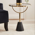 Orsina Oria Black Glass Side Table with Marble Base and Gold Metal