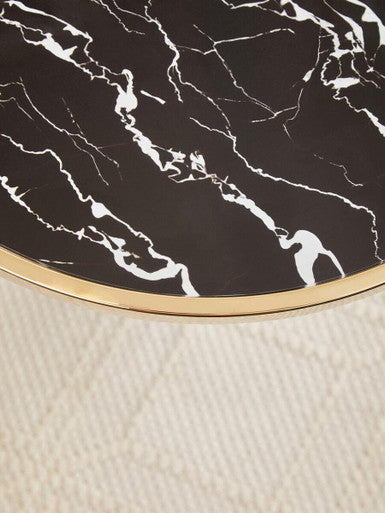 Orsina Oria Black Glass Side Table with Marble Base and Gold Metal