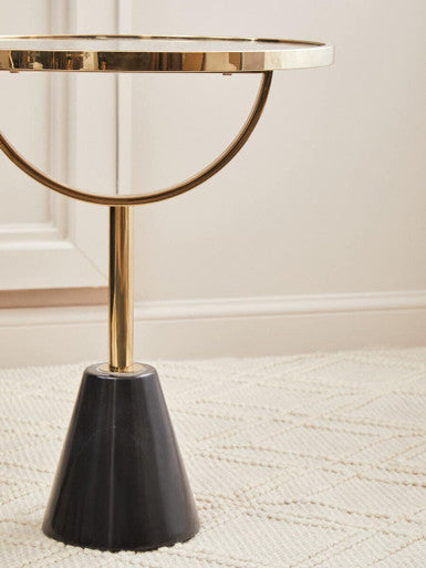 Orsina Oria Black Glass Side Table with Marble Base and Gold Metal