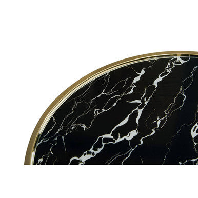 Orsina Oria Black Glass Side Table with Marble Base and Gold Metal