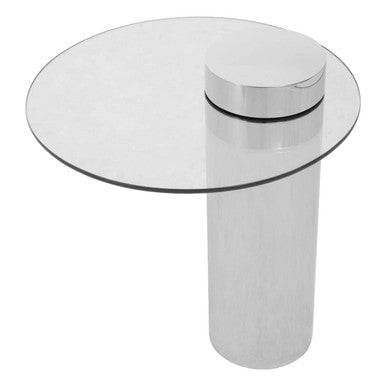 Orsina Oria Round Glass Side Table – Silver Stainless Steel Pedestal