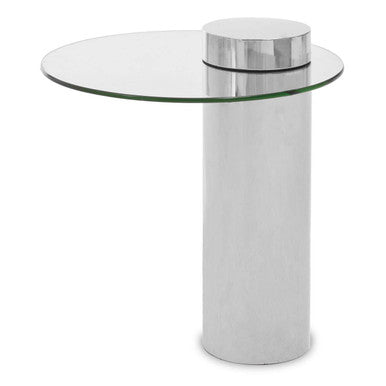 Orsina Oria Round Glass Side Table – Silver Stainless Steel Pedestal
