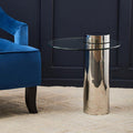 Orsina Oria Round Glass Side Table – Silver Stainless Steel Pedestal