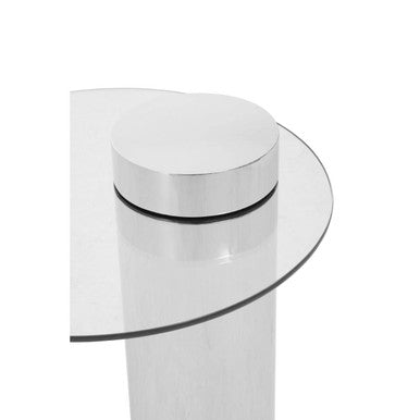 Orsina Oria Round Glass Side Table – Silver Stainless Steel Pedestal