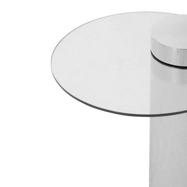 Orsina Oria Round Glass Side Table – Silver Stainless Steel Pedestal