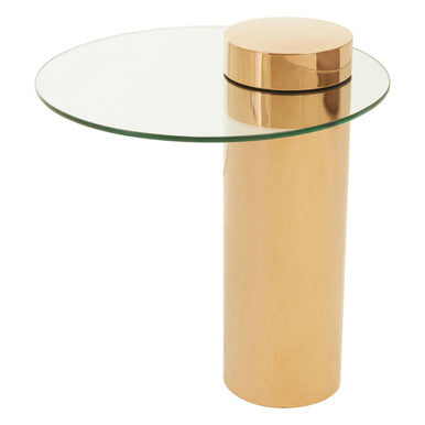 Orsina Oria Round Glass Side Table – Rose Gold Stainless Steel Base