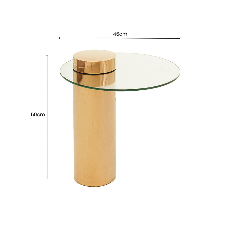 Orsina Oria Round Glass Side Table – Rose Gold Stainless Steel Base