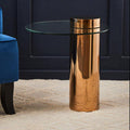 Orsina Oria Round Glass Side Table – Rose Gold Stainless Steel Base