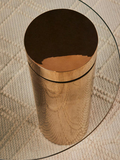 Orsina Oria Round Glass Side Table – Rose Gold Stainless Steel Base