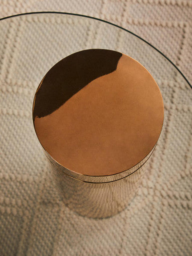 Orsina Oria Round Glass Side Table – Rose Gold Stainless Steel Base