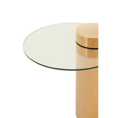 Orsina Oria Round Glass Side Table – Rose Gold Stainless Steel Base