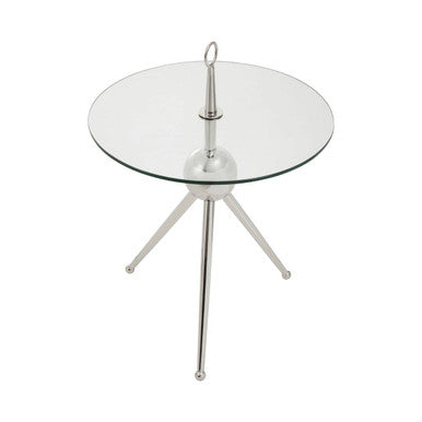 Orsina Oria Glass Side Table | Silver Stainless Steel Tripod Frame