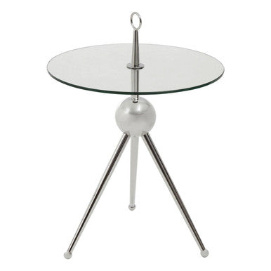 Orsina Oria Glass Side Table | Silver Stainless Steel Tripod Frame