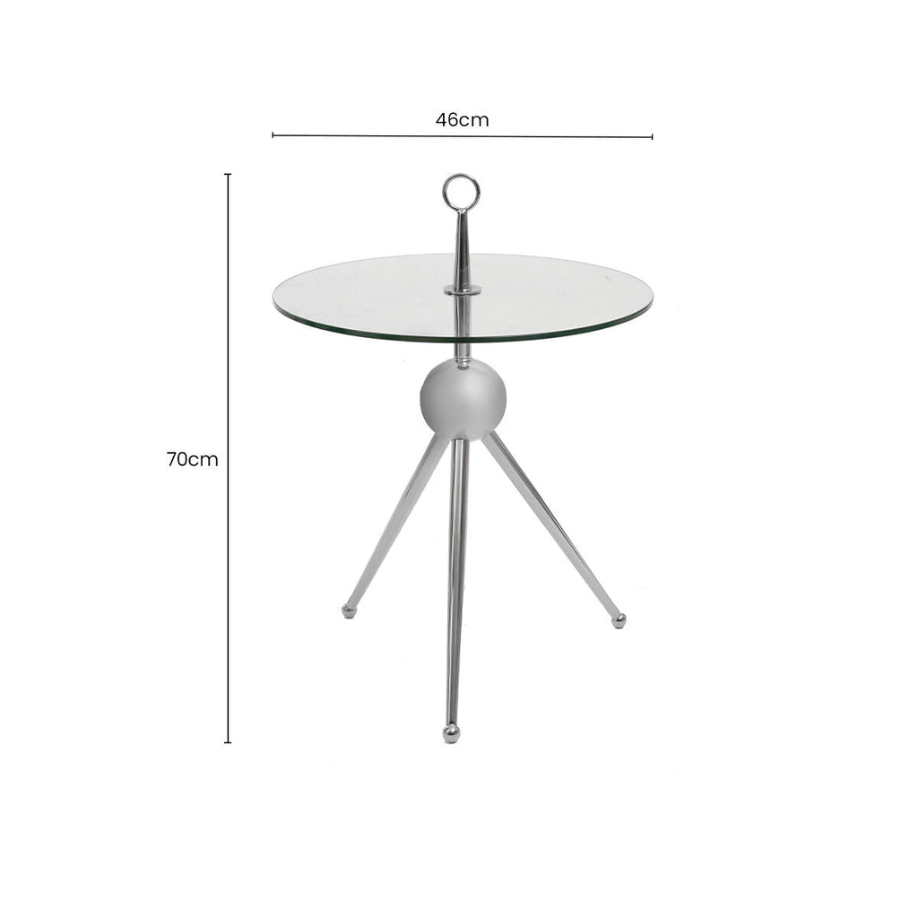 Orsina Oria Glass Side Table | Silver Stainless Steel Tripod Frame