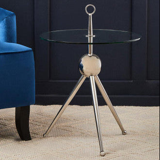 Orsina Oria Glass Side Table | Silver Stainless Steel Tripod Frame