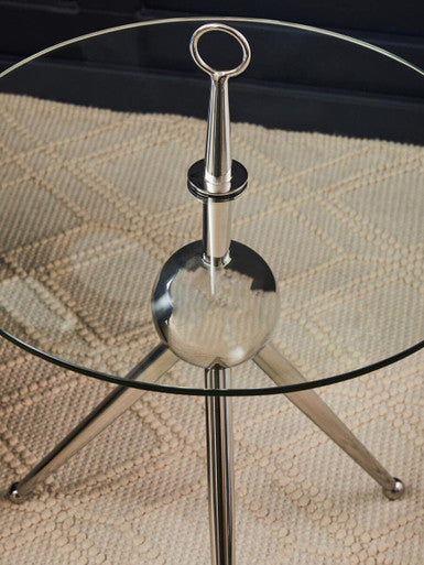 Orsina Oria Glass Side Table | Silver Stainless Steel Tripod Frame
