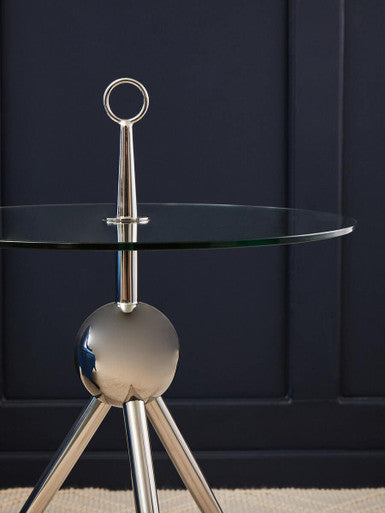 Orsina Oria Glass Side Table | Silver Stainless Steel Tripod Frame