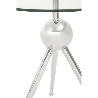 Orsina Oria Glass Side Table | Silver Stainless Steel Tripod Frame