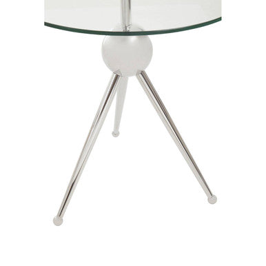 Orsina Oria Glass Side Table | Silver Stainless Steel Tripod Frame