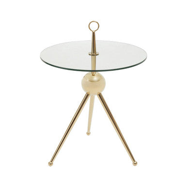 Orsina Oria Gold Tripod Side Table | Clear Glass Round End Table