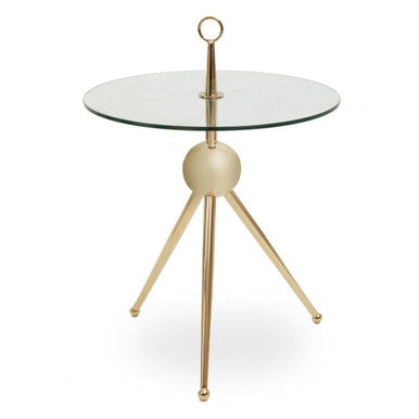 Orsina Oria Gold Tripod Side Table | Clear Glass Round End Table
