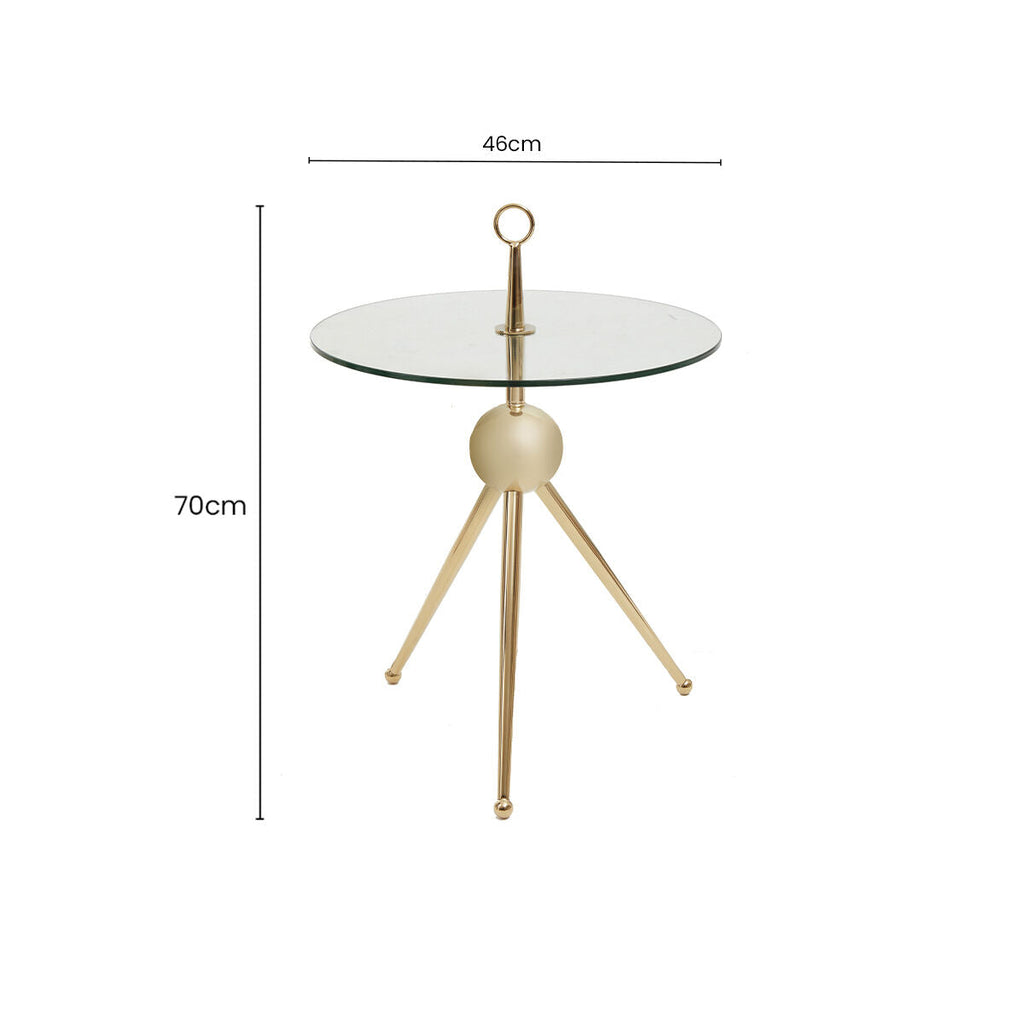 Orsina Oria Gold Tripod Side Table | Clear Glass Round End Table