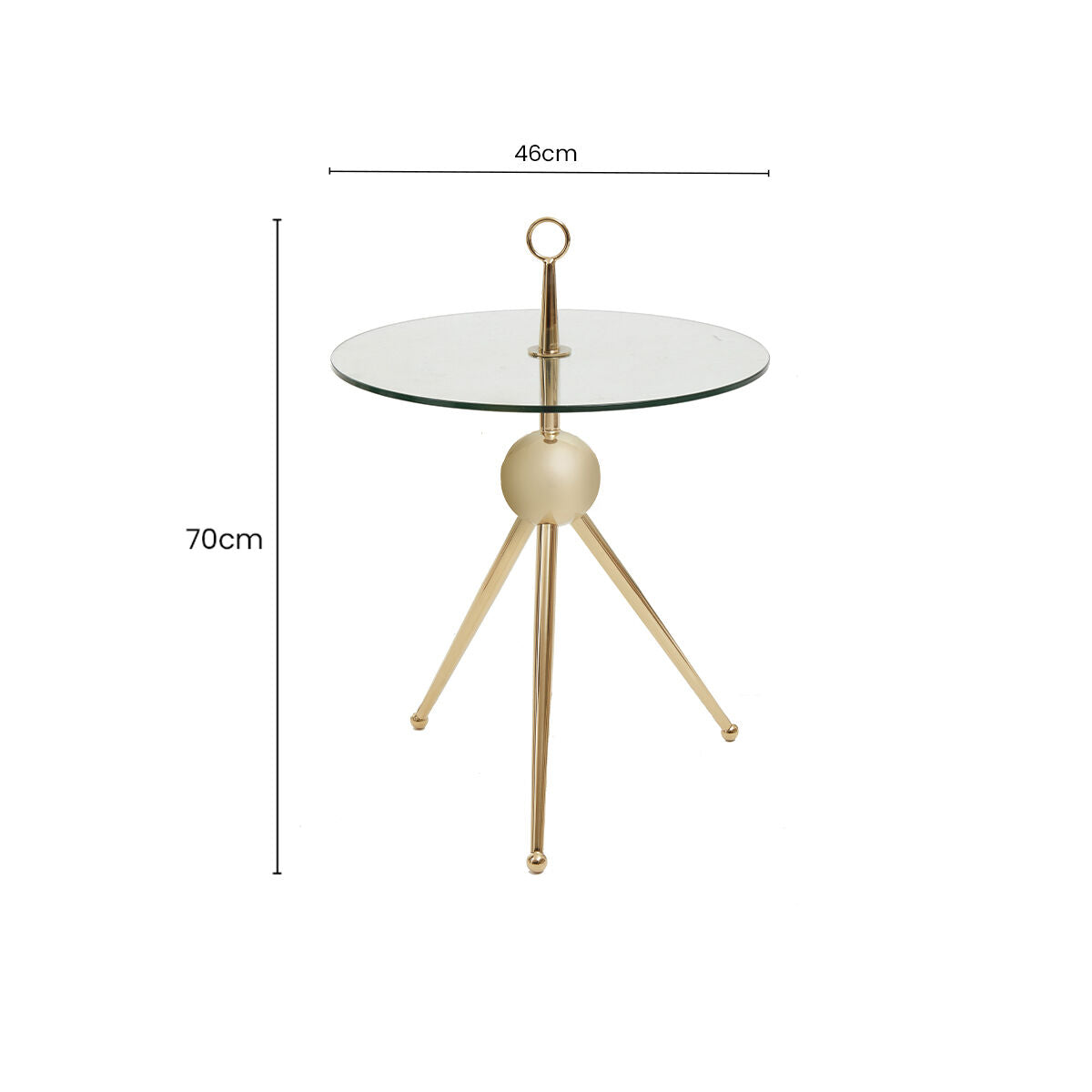 Orsina Oria Gold Tripod Side Table | Clear Glass Round End Table