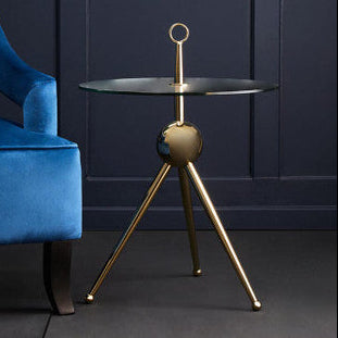 Orsina Oria Gold Tripod Side Table | Clear Glass Round End Table