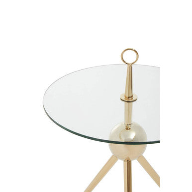Orsina Oria Gold Tripod Side Table | Clear Glass Round End Table