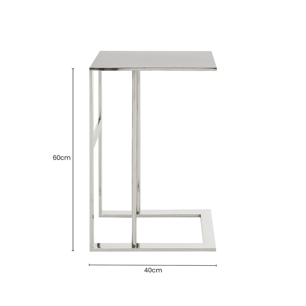 Orsina Oria C-Shaped Side Table – Stainless Steel Silver Metal