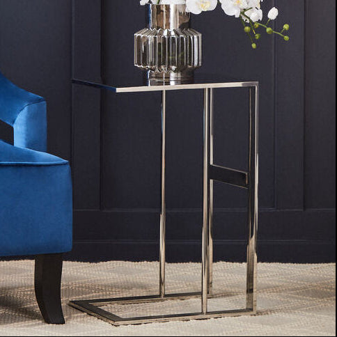 Orsina Oria C-Shaped Side Table – Stainless Steel Silver Metal