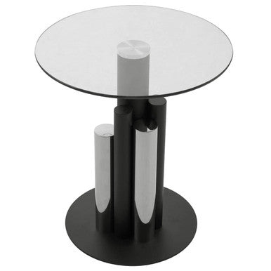 Orsina Oria Glass Side Table – Modern Black and Silver Sculptural Base