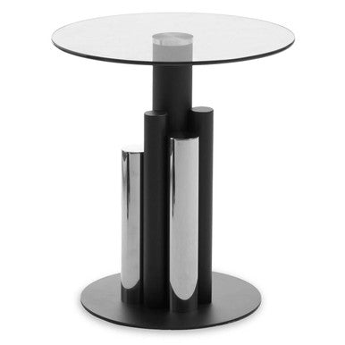 Orsina Oria Glass Side Table – Modern Black and Silver Sculptural Base