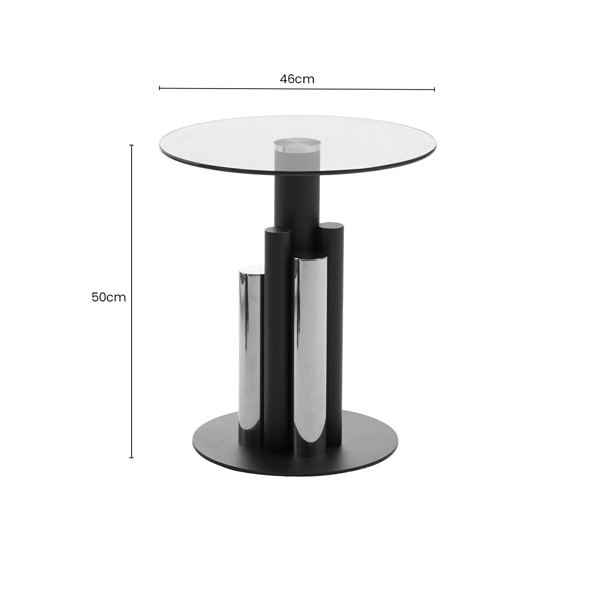 Orsina Oria Glass Side Table – Modern Black and Silver Sculptural Base