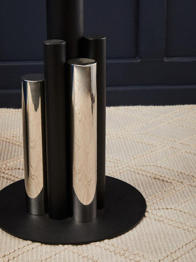 Orsina Oria Glass Side Table – Modern Black and Silver Sculptural Base