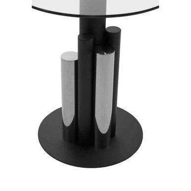 Orsina Oria Glass Side Table – Modern Black and Silver Sculptural Base
