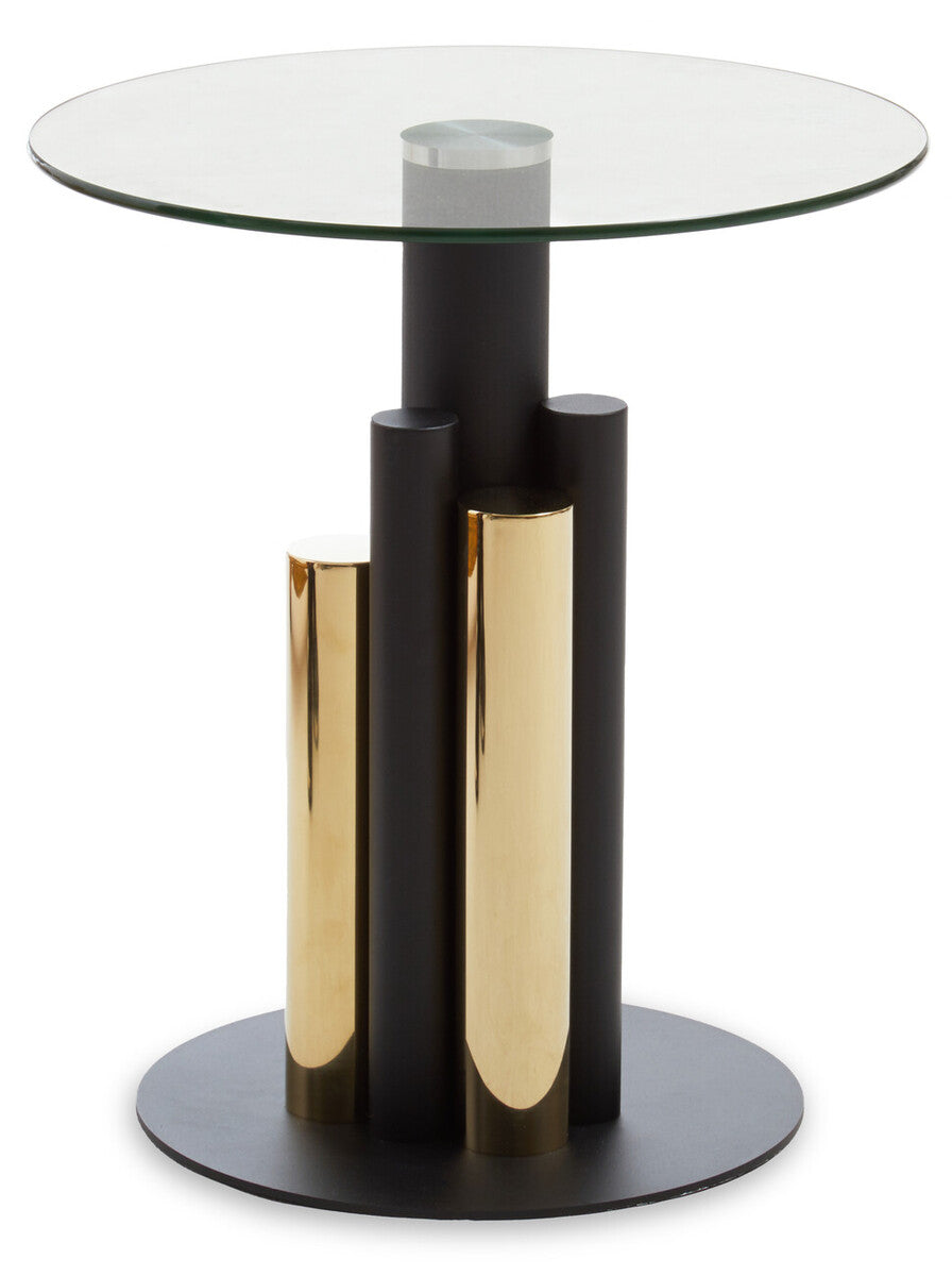 Orsina Oria Glass Side Table – Modern Gold and Black Sculptural Base