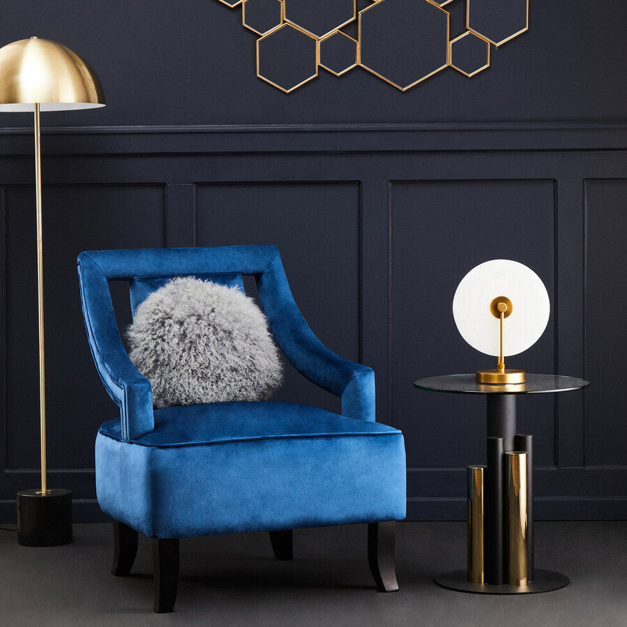 Orsina Oria Glass Side Table – Modern Gold and Black Sculptural Base