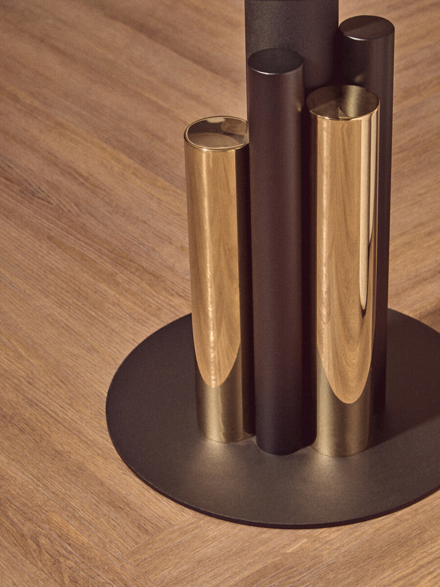 Orsina Oria Glass Side Table – Modern Gold and Black Sculptural Base