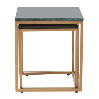 Orsina Green Marble Nesting Side Tables – Set of 2 with Gold Frame