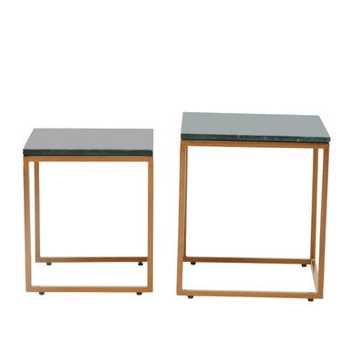 Orsina Green Marble Nesting Side Tables – Set of 2 with Gold Frame