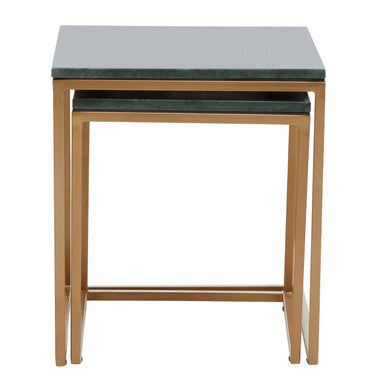 Orsina Green Marble Nesting Side Tables – Set of 2 with Gold Frame