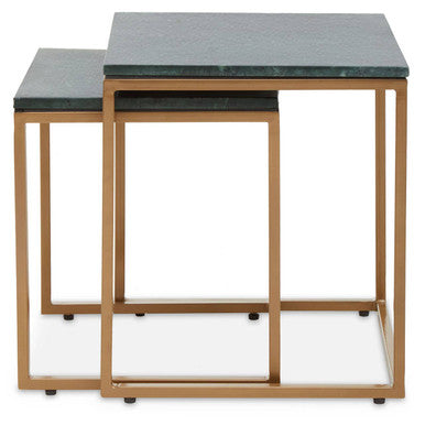 Orsina Green Marble Nesting Side Tables – Set of 2 with Gold Frame