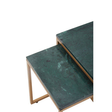 Orsina Green Marble Nesting Side Tables – Set of 2 with Gold Frame