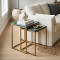 Orsina Green Marble Nesting Side Tables – Set of 2 with Gold Frame